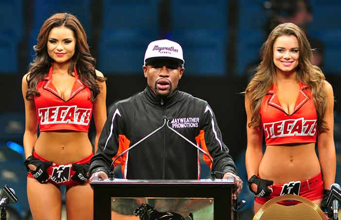 Mayweather en rueda de prensa tras su victoria sobre Pacquiao