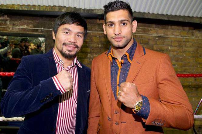 Manny Pacquiao junto a Amir Khan