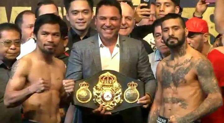 Pacquiao vs Matthysse en el pesaje.