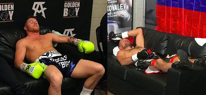 Canelo y Kovaleve esperando